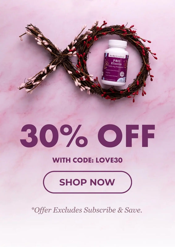 Promotional image with a bottle of Prenatal Plus Essential on a pink background, featuring a 30% off discount offer.