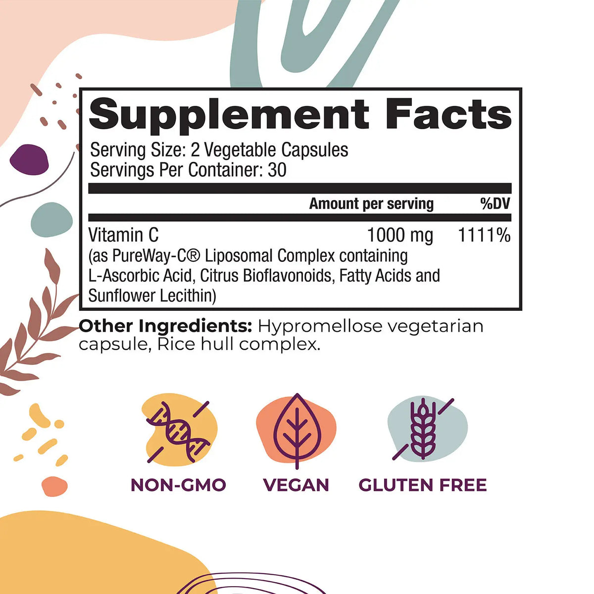 Vitamin C - Shield now with Liposomal C supplement facts panel