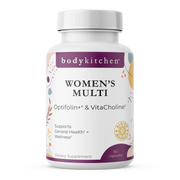 Supplement bottle labeled 'Women's Multi' by bodykitchen on a white background